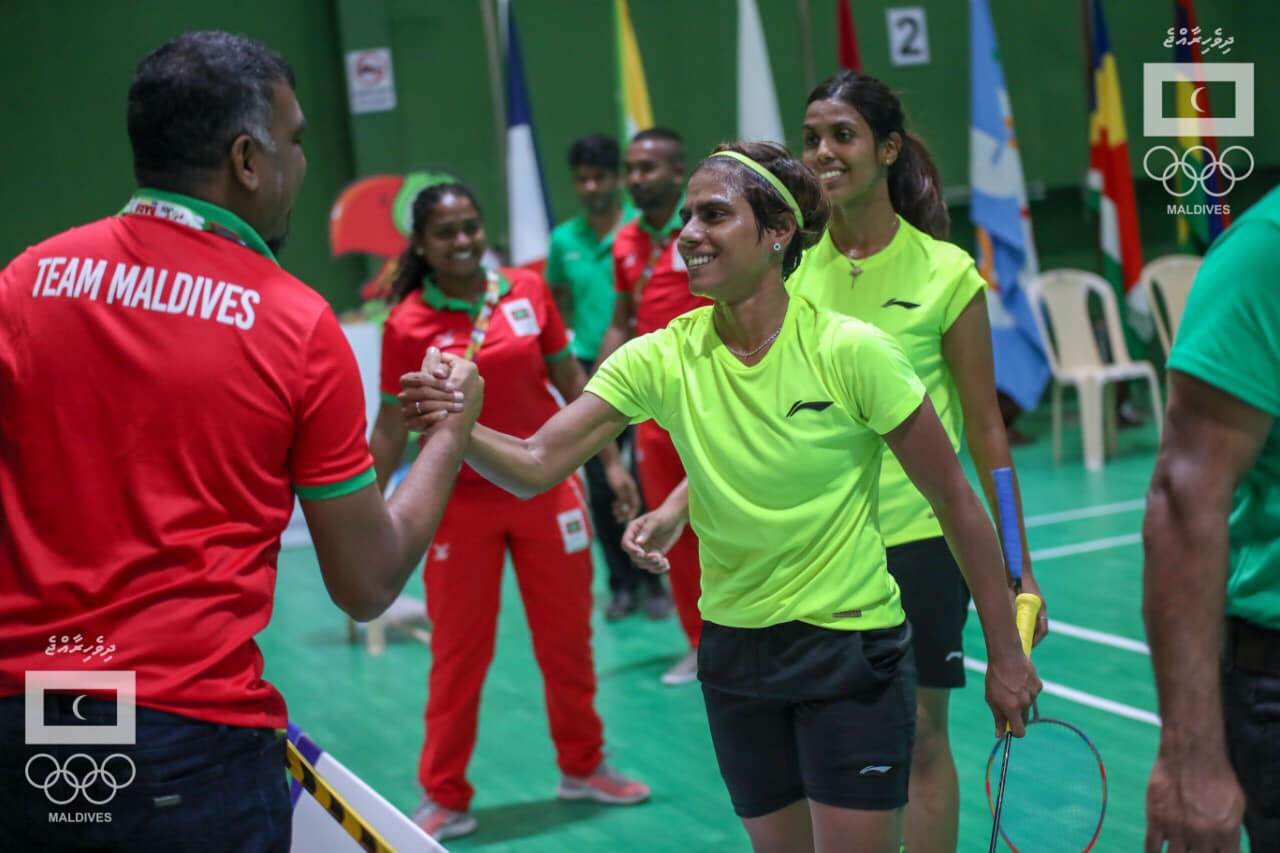 A moment of sportsmanship and camaraderie at the Indian Island Ocean Games in 2019. © Maldives Olympic Committee via Neela