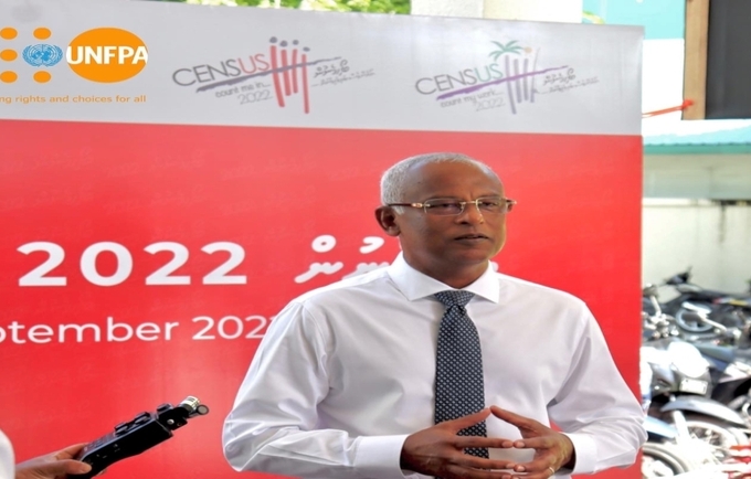The President Ibrahim M. Solih speaks to the press on the day Census is launched