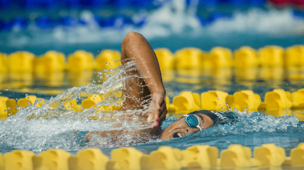 A picture of Sajan swimming in the lanes.